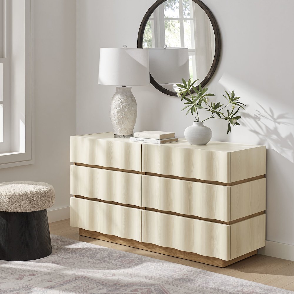 Isola Wavy 6 Drawer Dresser - White Light Oak