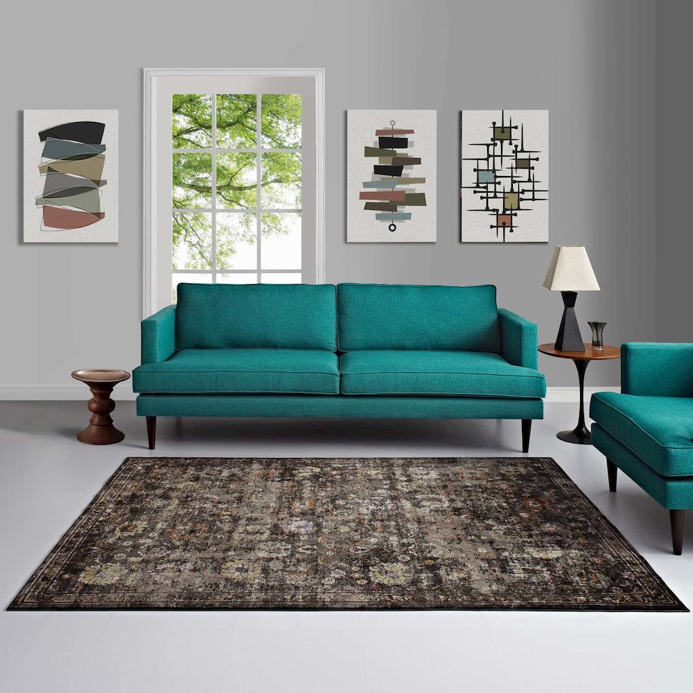 Minu Distressed Floral Lattice 4x6 Area Rug