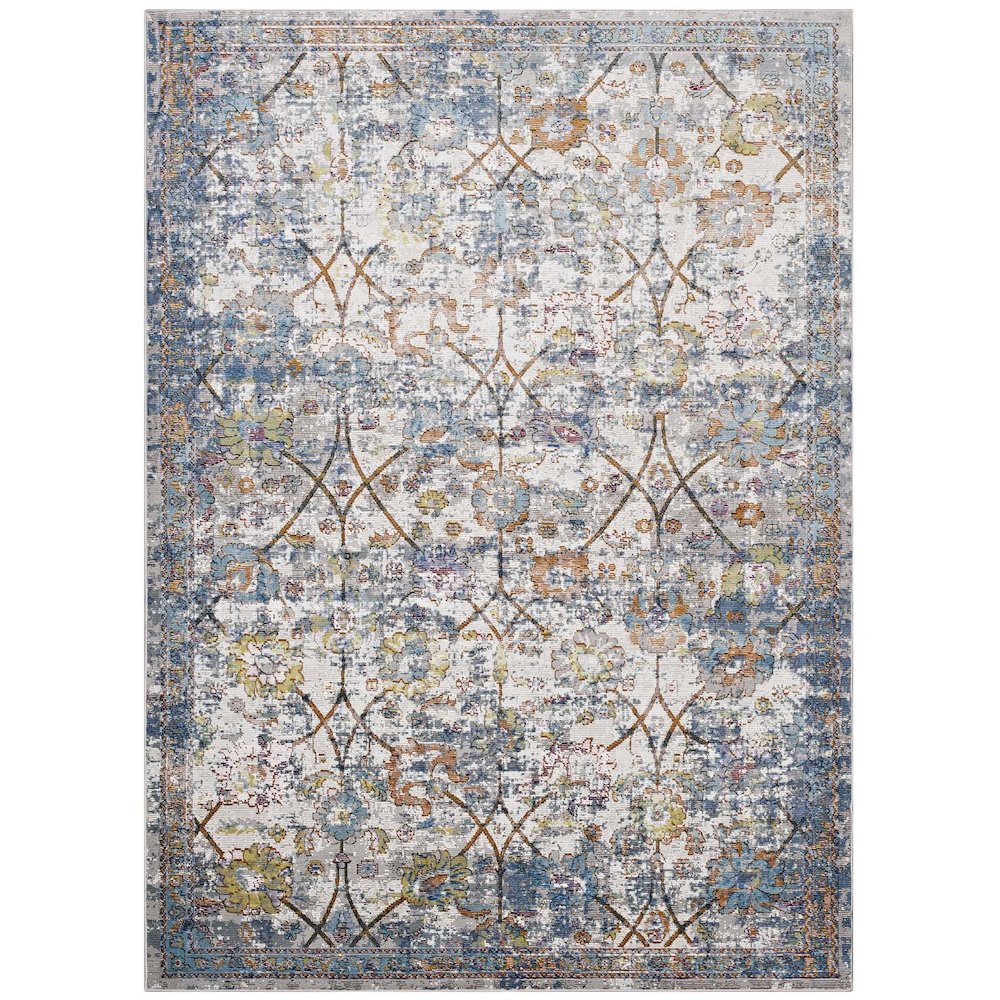Minu Distressed Floral Lattice 4x6 Area Rug