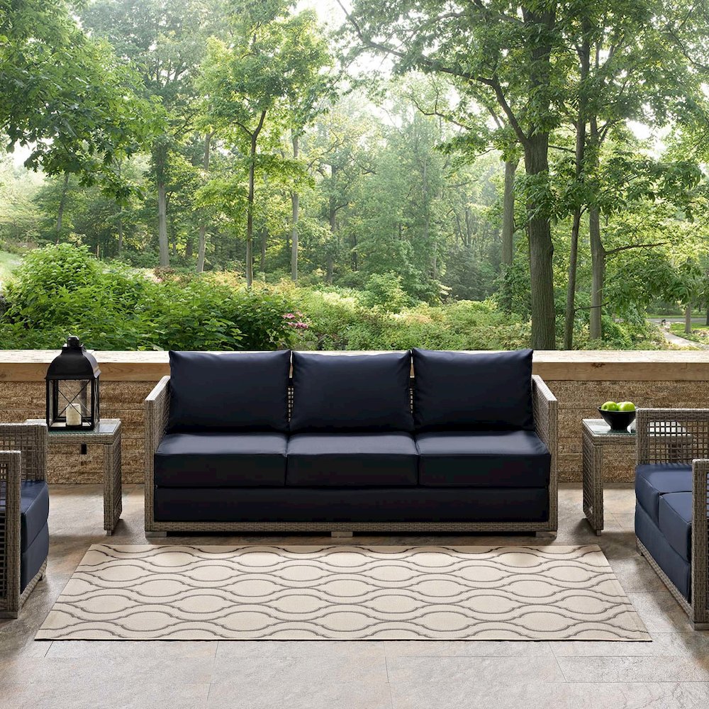 Linza Wave Abstract Trellis Indoor and Outdoor 5x8 Area Rug