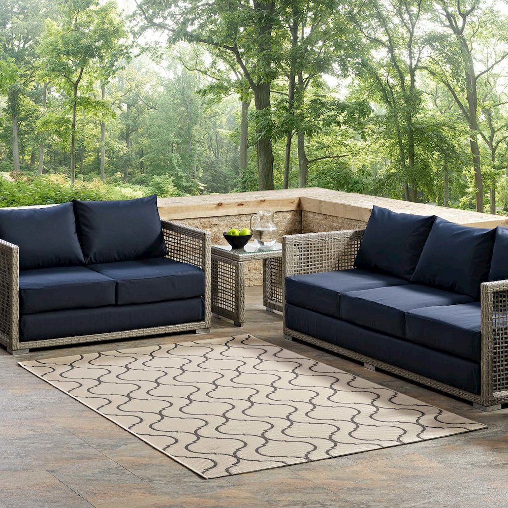 Linza Wave Abstract Trellis Indoor and Outdoor 5x8 Area Rug