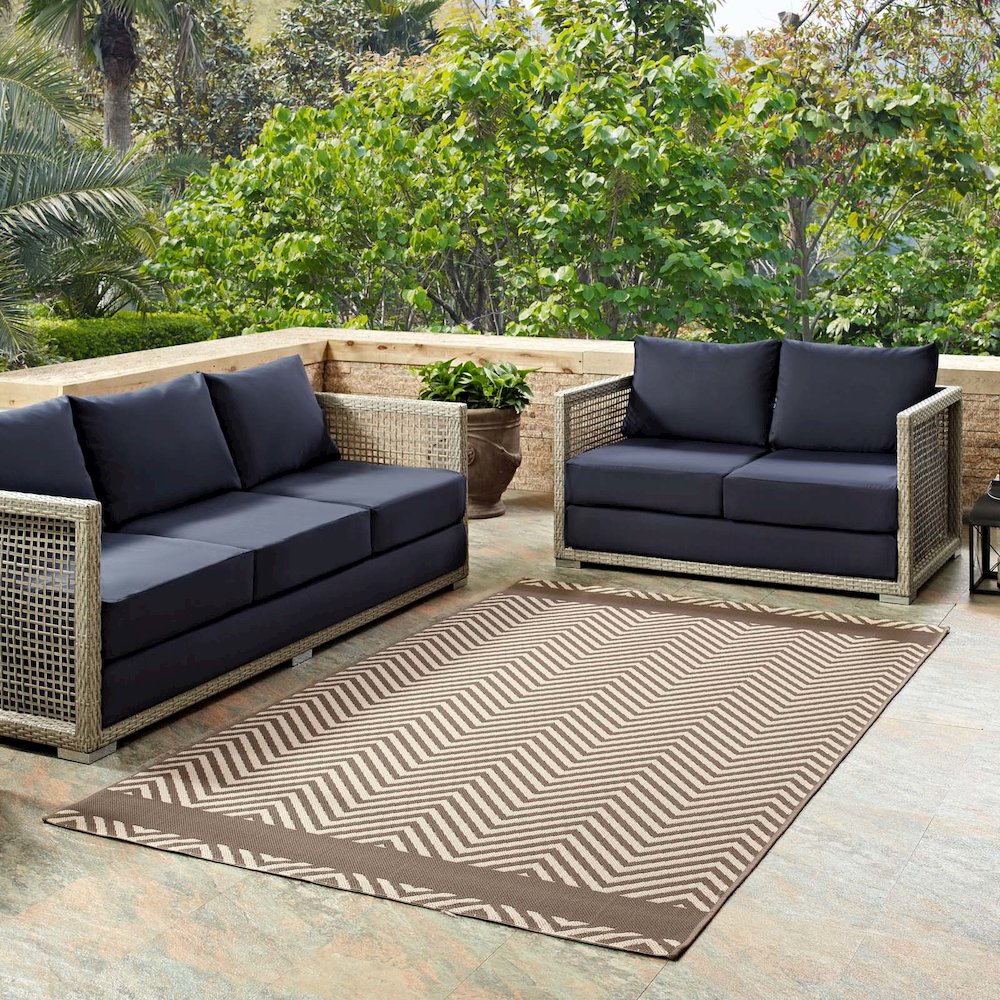 Optica Chevron With End Borders Indoor and Outdoor 8x10 Area Rug