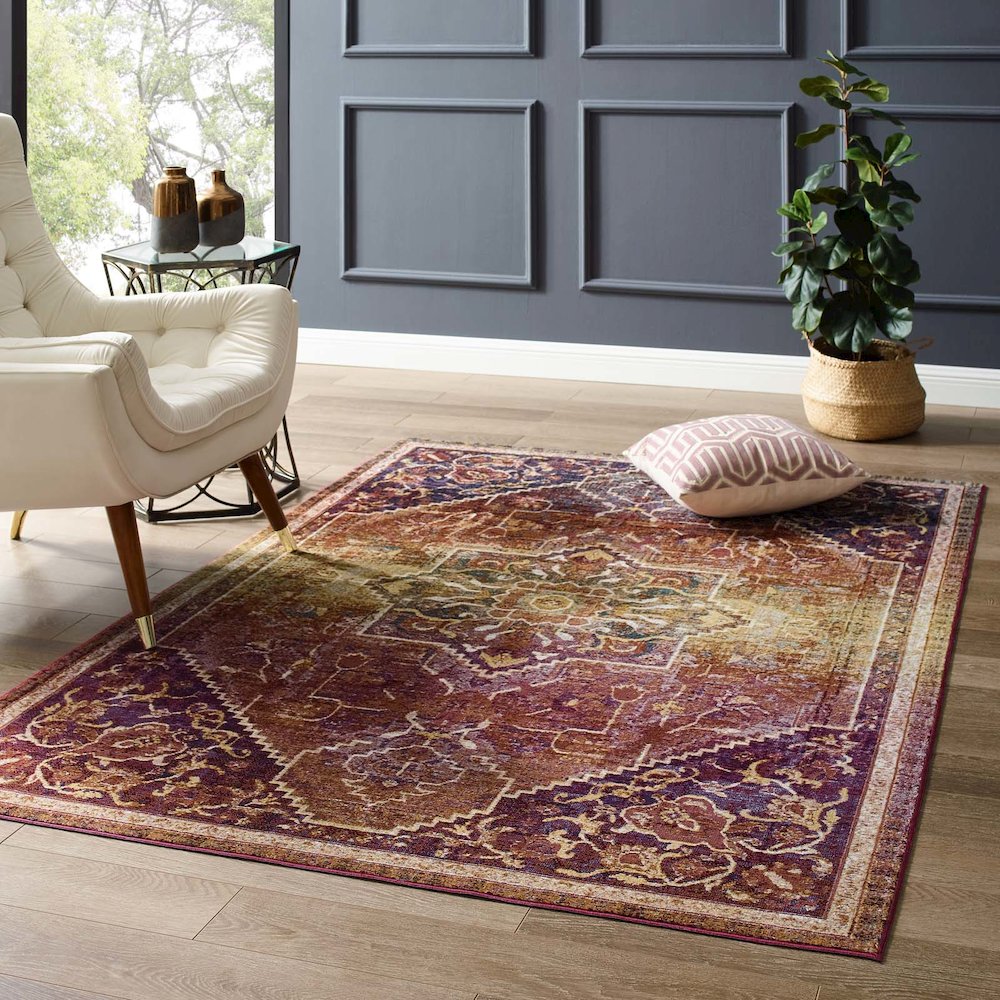 Kaede Transitional Distressed Vintage Floral Vintage Medallion 8x10 Area Rug