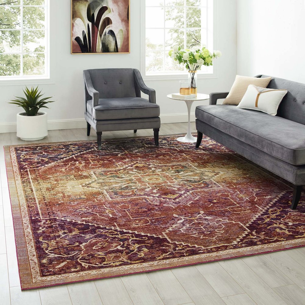 Kaede Transitional Distressed Vintage Floral Vintage Medallion 8x10 Area Rug