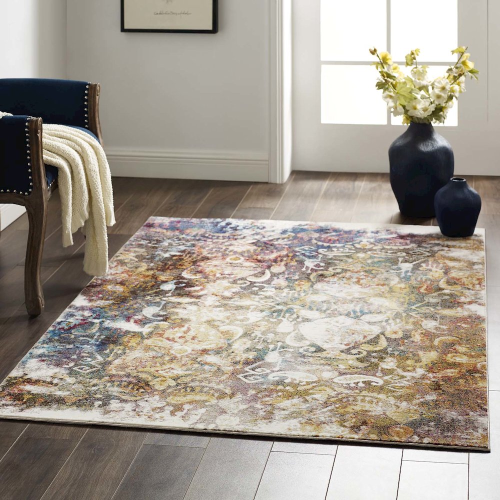 Jayla Transitional Distressed Vintage Floral Moroccan Trellis 4x6 Area Rug