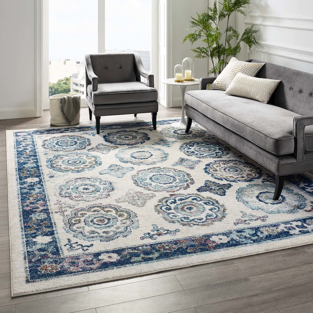 Entourage Odile Distressed Floral Moroccan Trellis 8x10 Area Rug