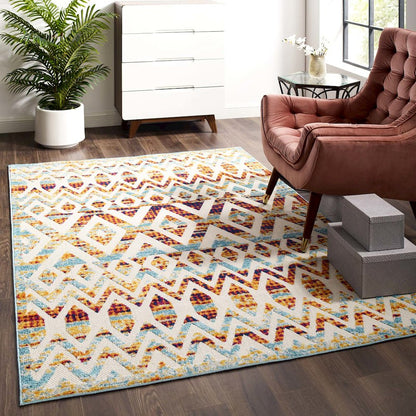 Tamako Diamond and Chevron Moroccan Trellis 5x8 Indoor / Outdoor Area Rug