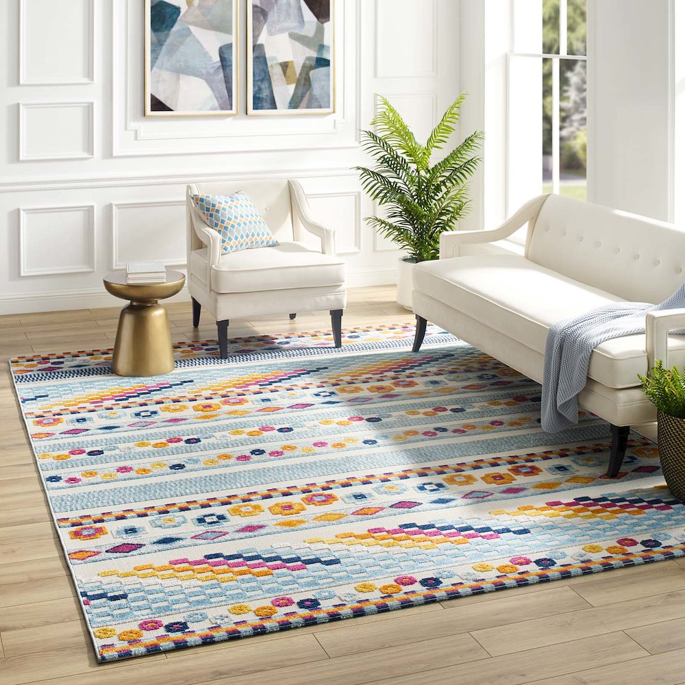 Cadhla Vintage Abstract Geometric Lattice 8x10 Indoor and Outdoor Area Rug