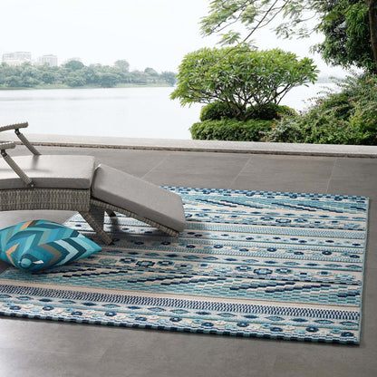 Cadhla Vintage Abstract Geometric Lattice 5x8 Indoor and Outdoor Area Rug