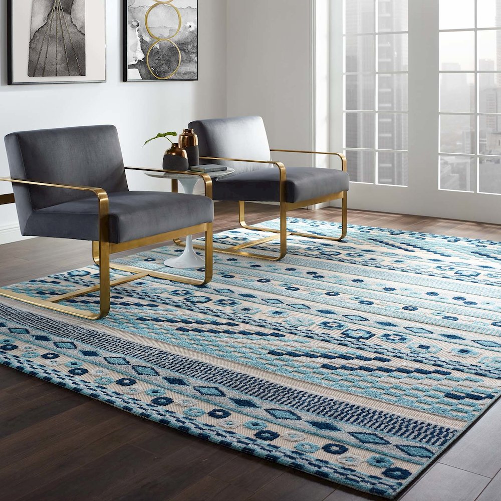 Cadhla Vintage Abstract Geometric Lattice 8x10 Indoor and Outdoor Area Rug