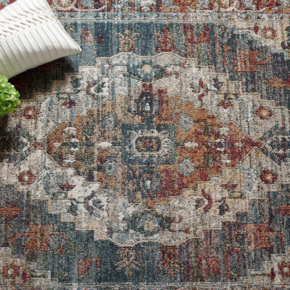 Tribute Camellia Distressed Vintage Floral Vintage Medallion 5x8 Area Rug