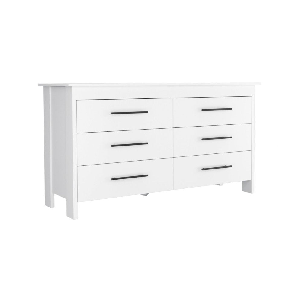 HMS 6 Drawer Double Dresser White MDF