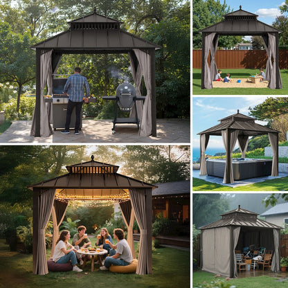 10 ft x 10 ft Hardtop Gazebo with Steel Roof, Brown Aluminum Frame
