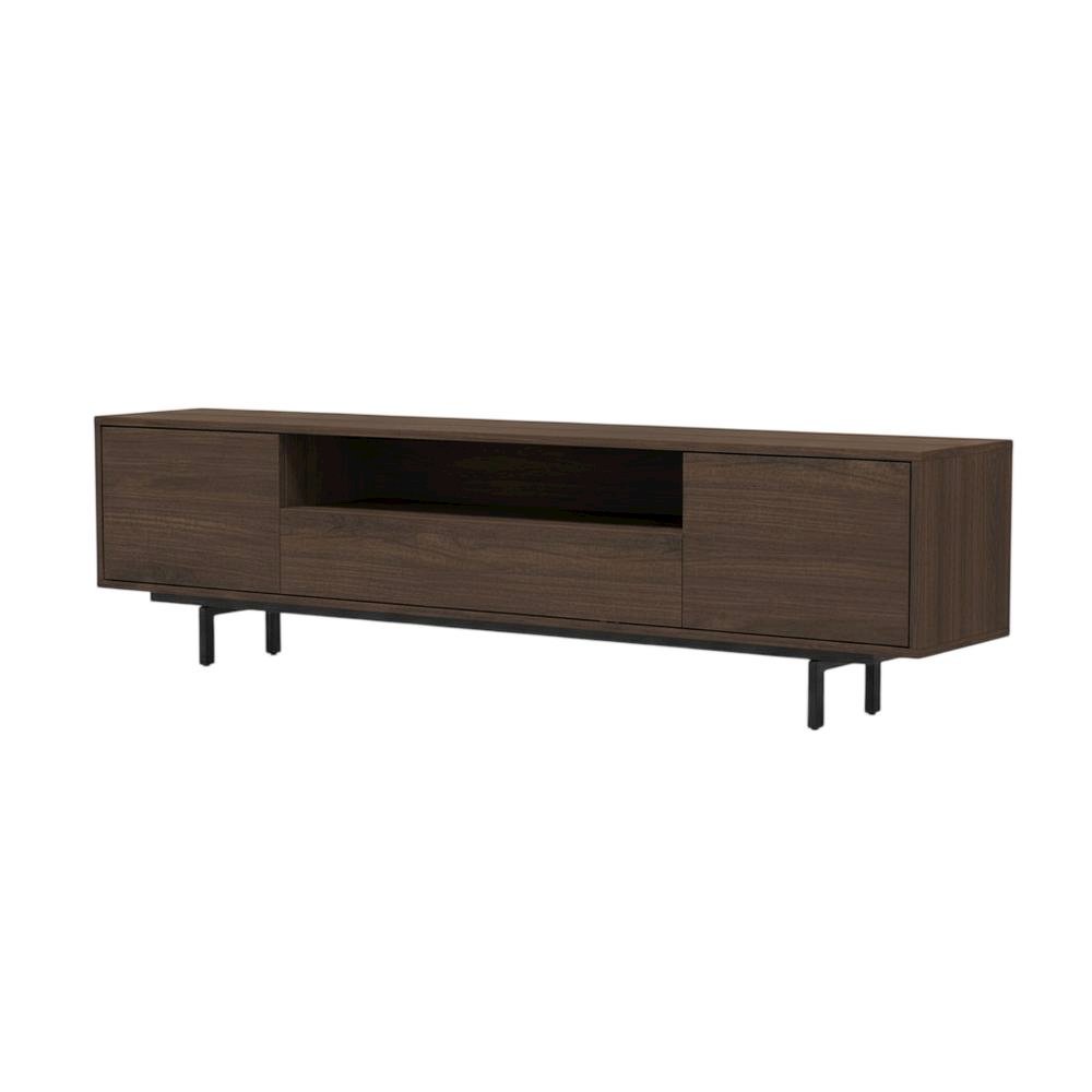 Walnut Finish Modern TV Console with 3 Doors in Engineered Wood