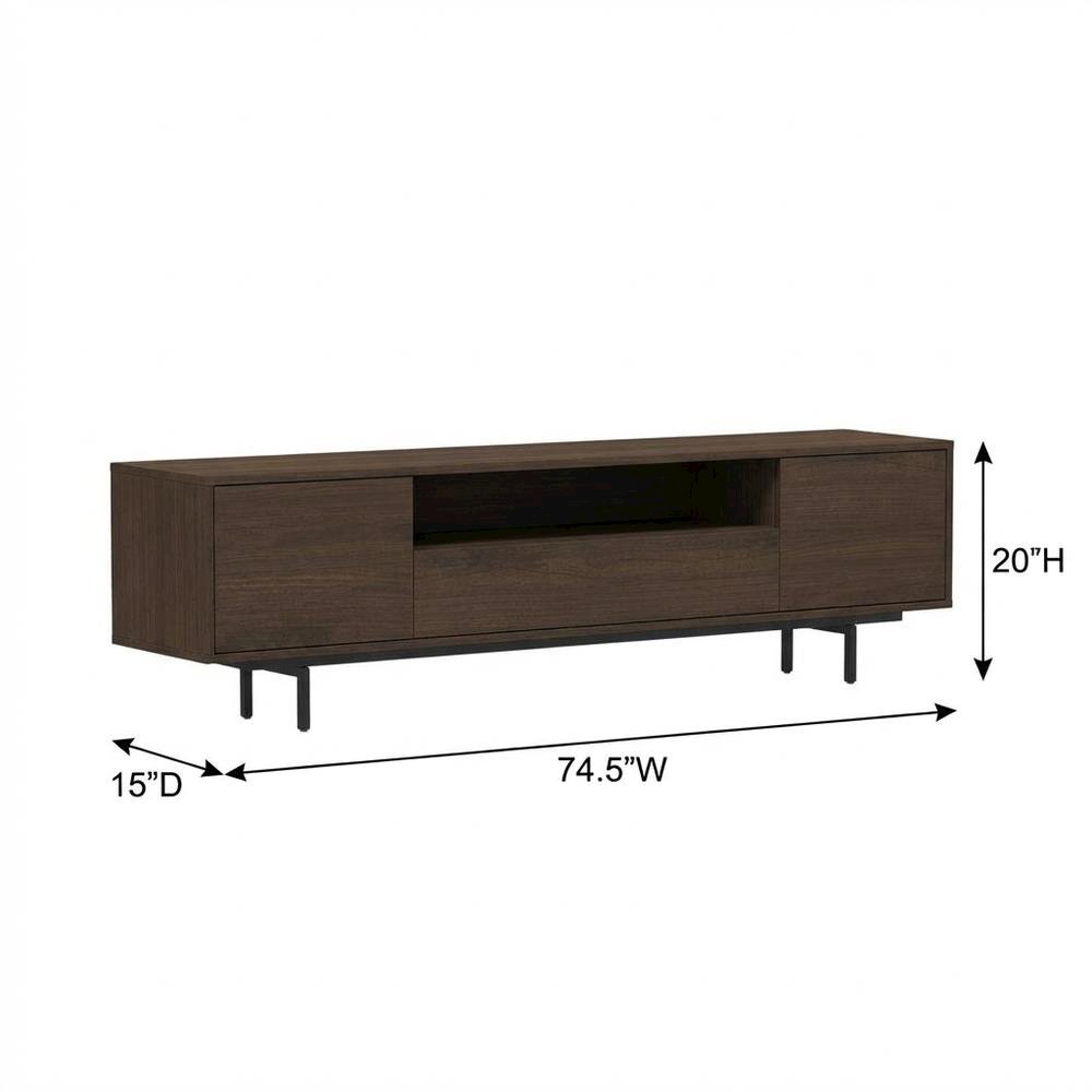 Walnut Finish Modern TV Console with 3 Doors in Engineered Wood