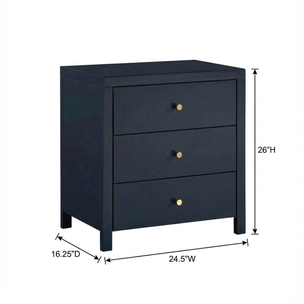 Midnight Blue Nightstand with Three Drawers and Casual Style