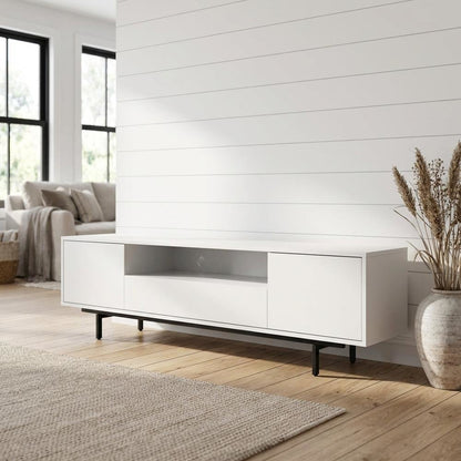White Laminate TV Console with 3 Doors in Modern and Industrial Styles