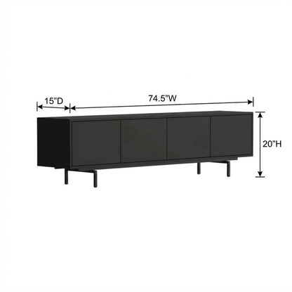 Black Laminate TV Console with 4 Doors in Modern and Industrial Style