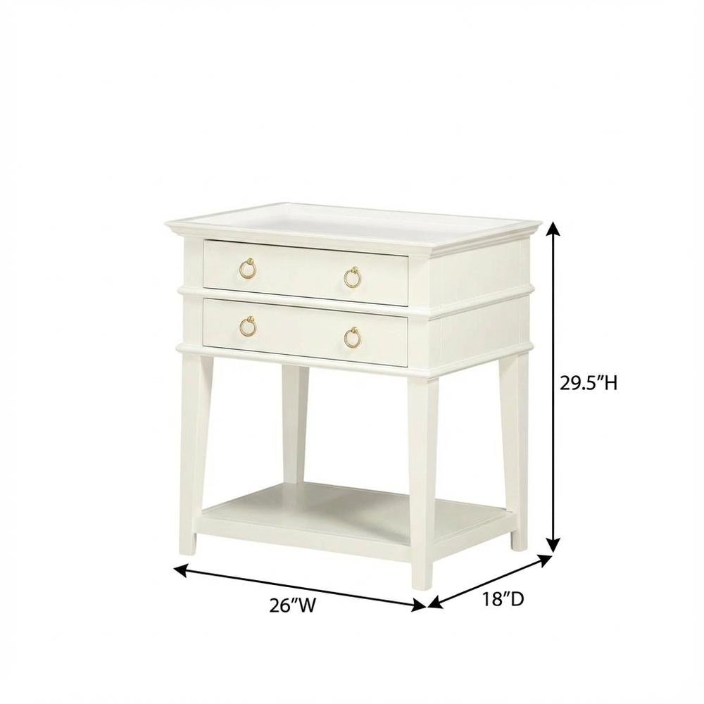 White Wooden Nightstand with 2 Drawers and Tray Top for Bedroom Decor
