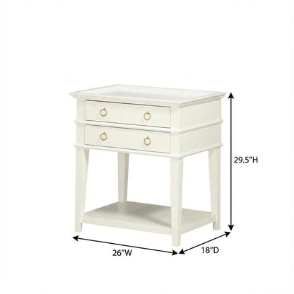 White Wooden Nightstand with 2 Drawers and Tray Top for Bedroom Decor