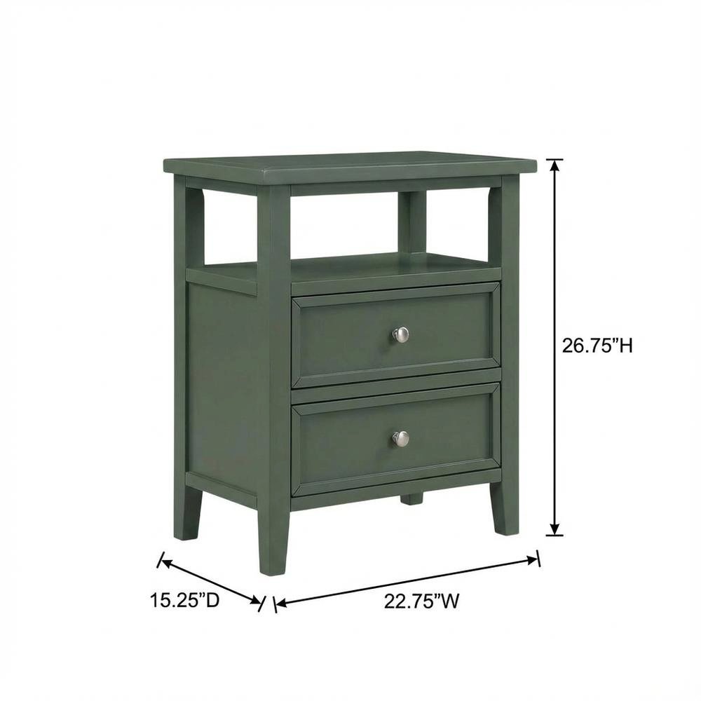Vintage Green Nightstand with 2 Drawers and Classic Style
