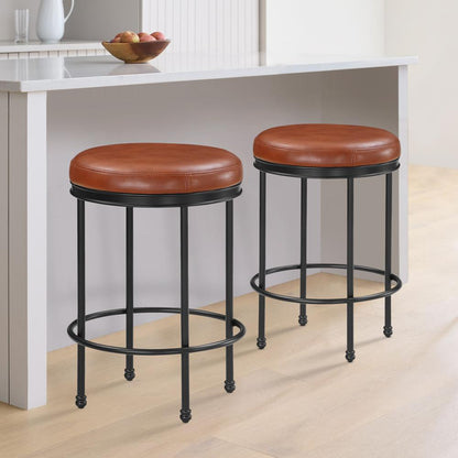 Montecarlo Caramel Faux Leather and Metal Backless Counter Height Stool