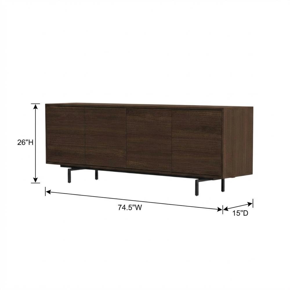 Wooden Walnut Finish TV Console with 4 Doors in Modern & Industrial Style