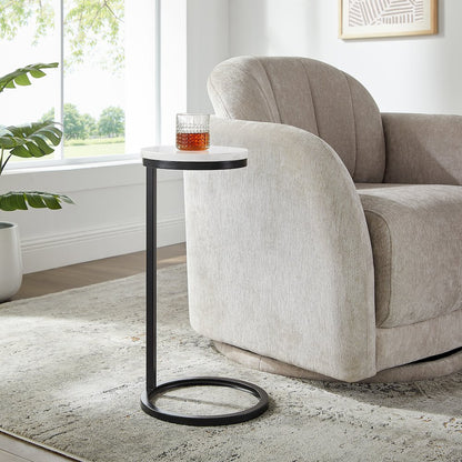 Chalmay  Round Metal Accent Table with Marble Top