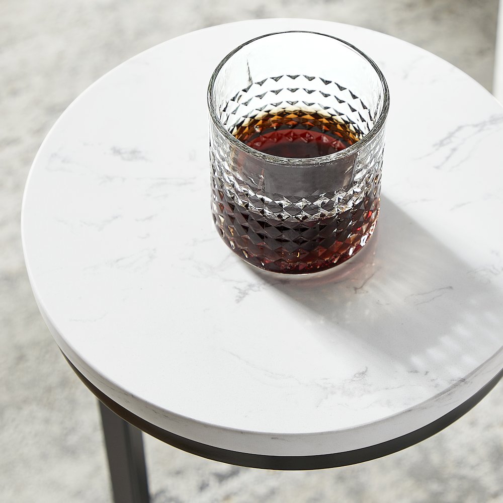 Chalmay  Round Metal Accent Table with Marble Top