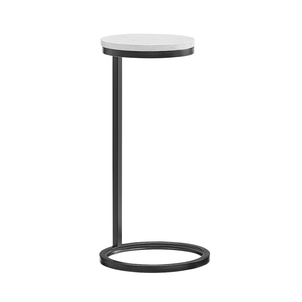 Chalmay  Round Metal Accent Table with Marble Top