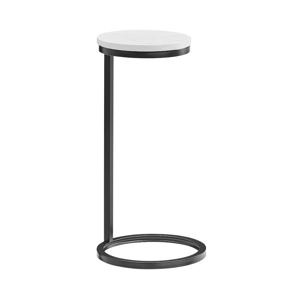 Chalmay  Round Metal Accent Table with Marble Top