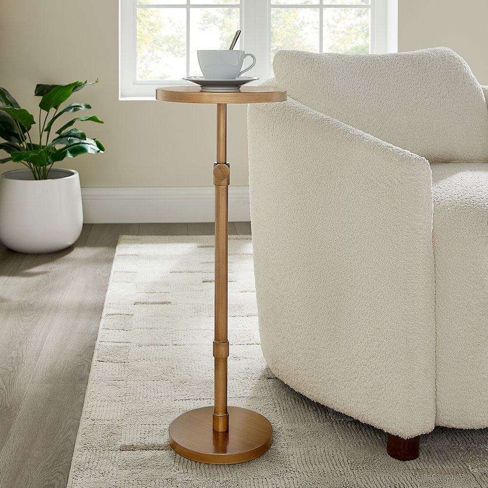Meraux Antique Brass Adjustable Height Accent Table