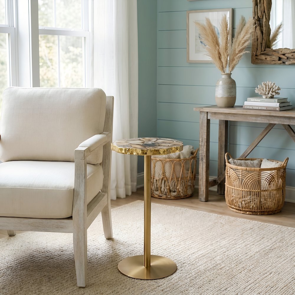 10" Round Accent Table with Natural Yellow Agate Stone Top