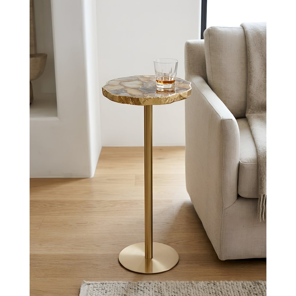 10" Round Accent Table with Natural Yellow Agate Stone Top