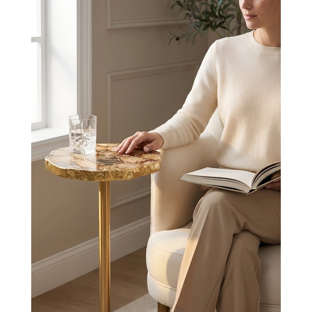 10" Round Accent Table with Natural Yellow Agate Stone Top