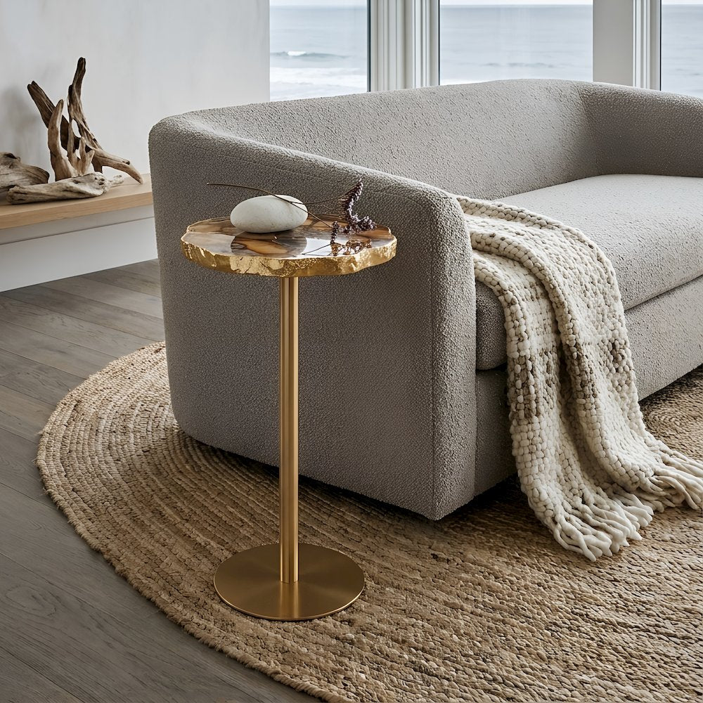 10" Round Accent Table with Natural Yellow Agate Stone Top