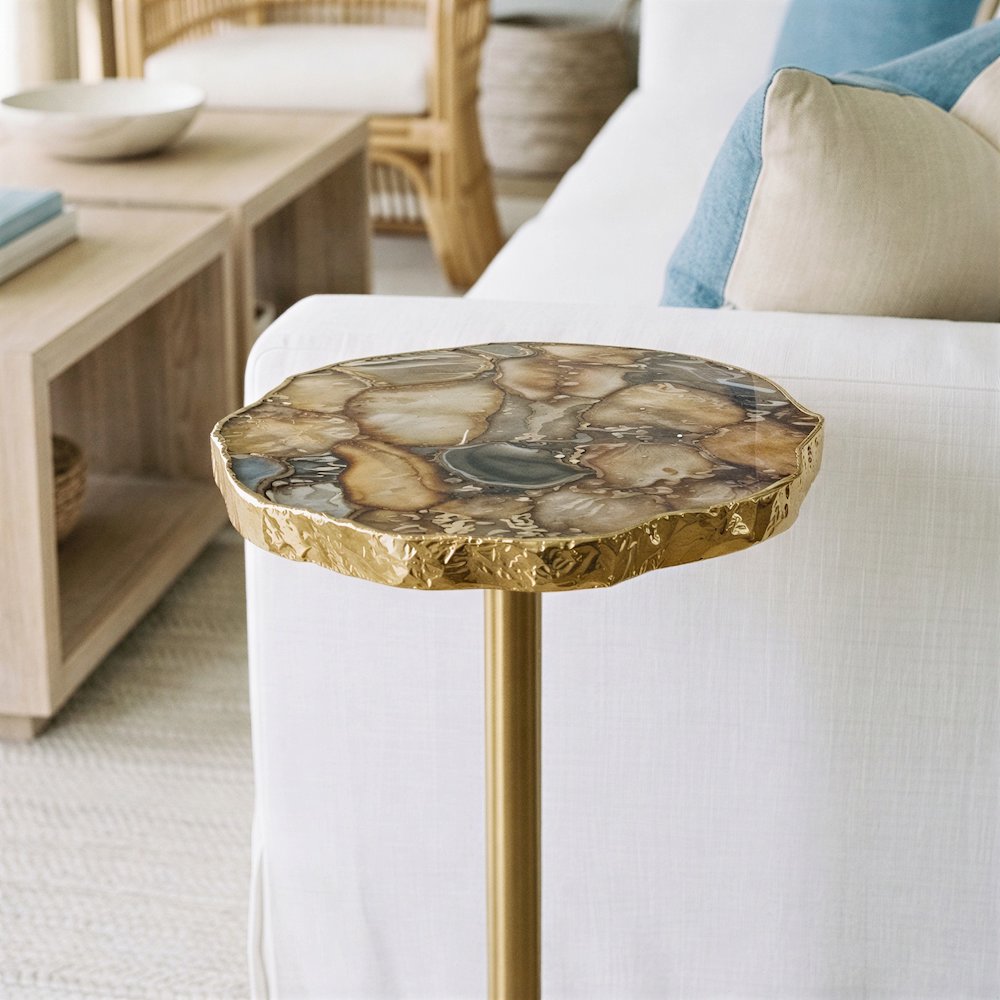 10" Round Accent Table with Natural Yellow Agate Stone Top