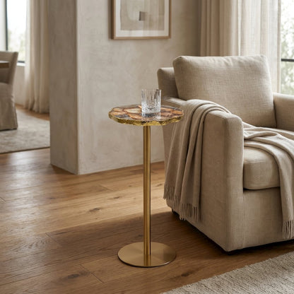 10" Round Accent Table with Natural Yellow Agate Stone Top