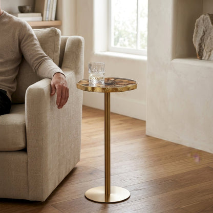 10" Round Accent Table with Natural Yellow Agate Stone Top