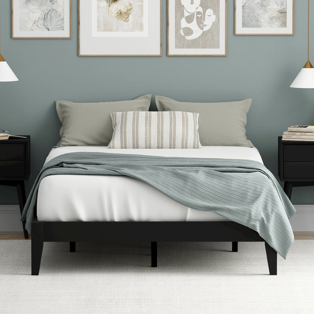 Serene Farmhouse Style Full Wood Bed Frame - Black