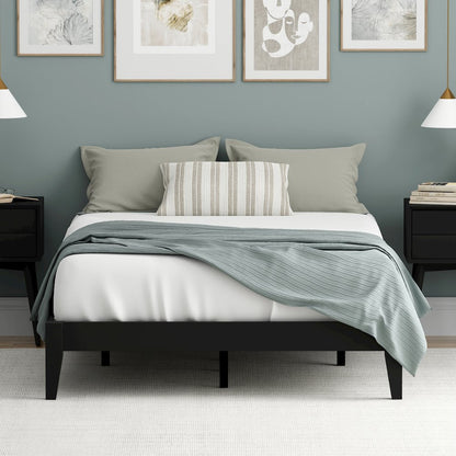 Serene Farmhouse Style Full Wood Bed Frame - Black