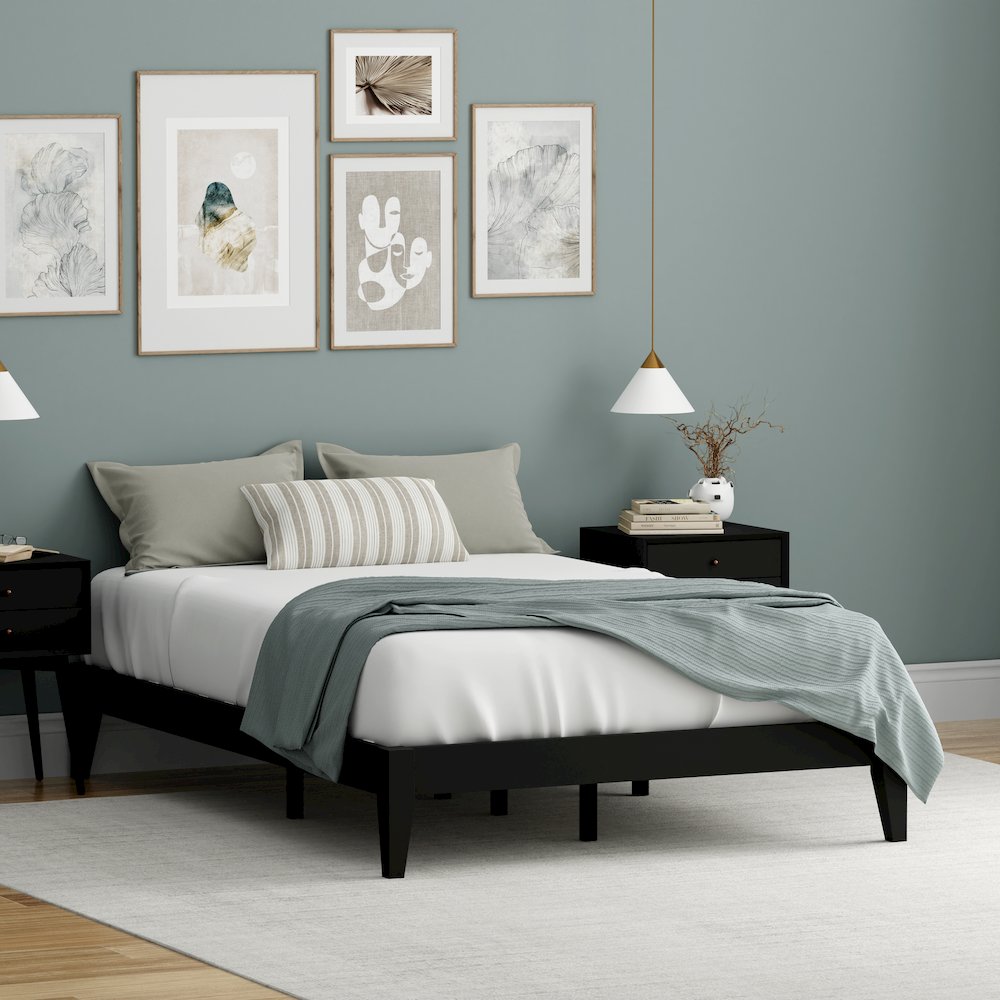 Serene Farmhouse Style Full Wood Bed Frame - Black
