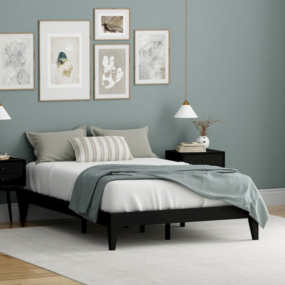 Serene Farmhouse Style Full Wood Bed Frame - Black