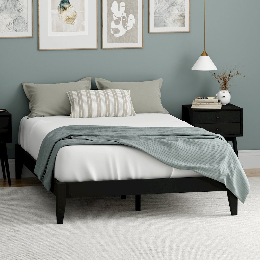 Serene Farmhouse Style Full Wood Bed Frame - Black