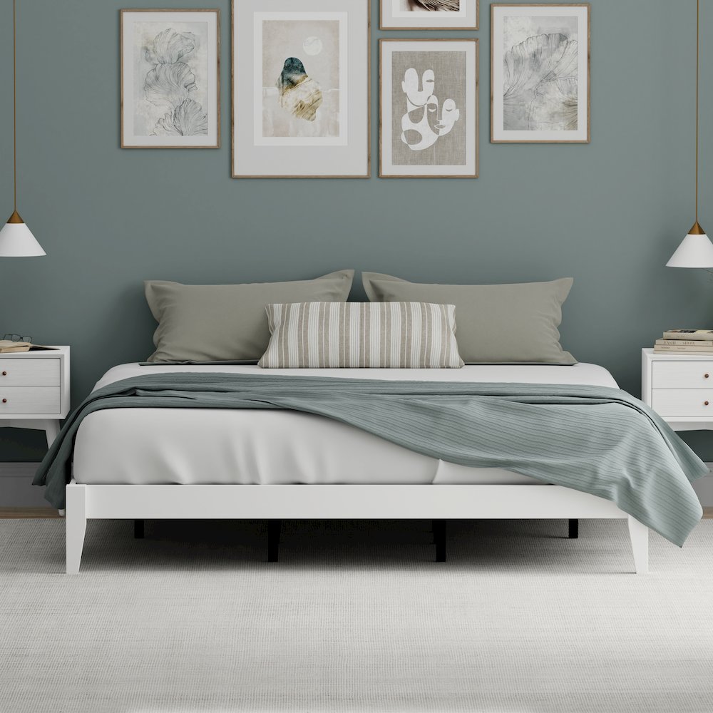 Serene Farmhouse Style King Wood Bed Frame - White