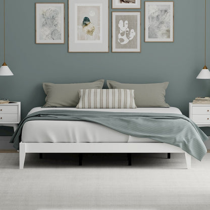 Serene Farmhouse Style King Wood Bed Frame - White
