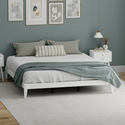 Serene Farmhouse Style King Wood Bed Frame - White