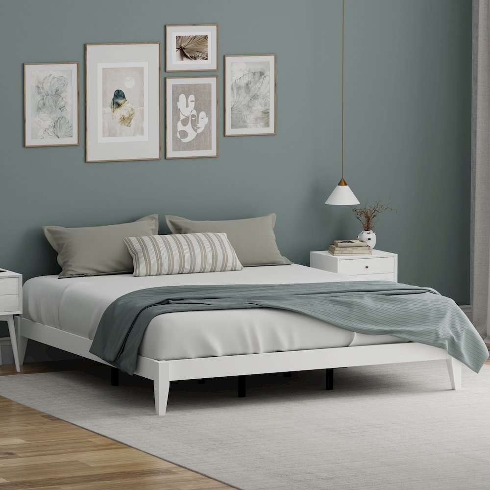 Serene Farmhouse Style King Wood Bed Frame - White