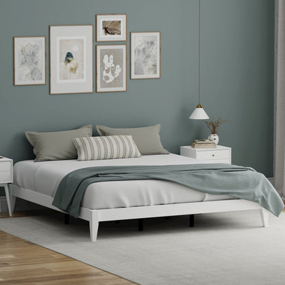 Serene Farmhouse Style King Wood Bed Frame - White