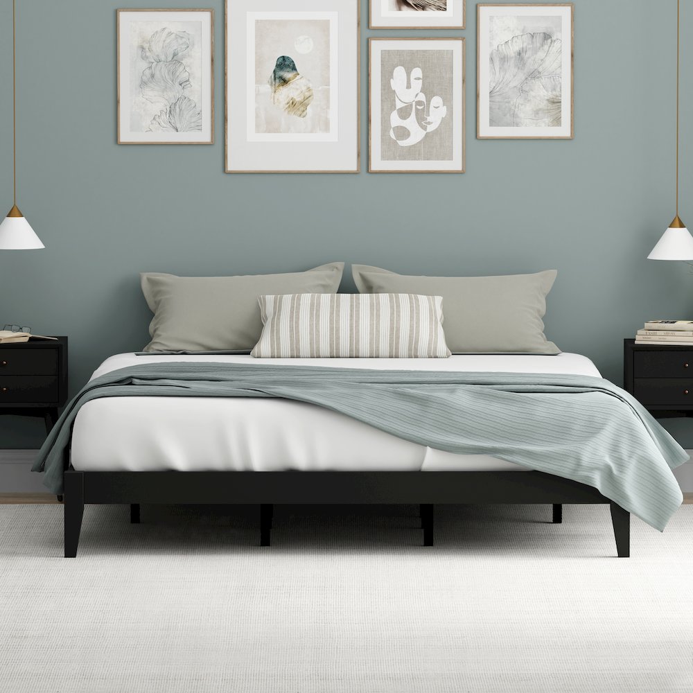 Serene Farmhouse Style King Wood Bed Frame - Black